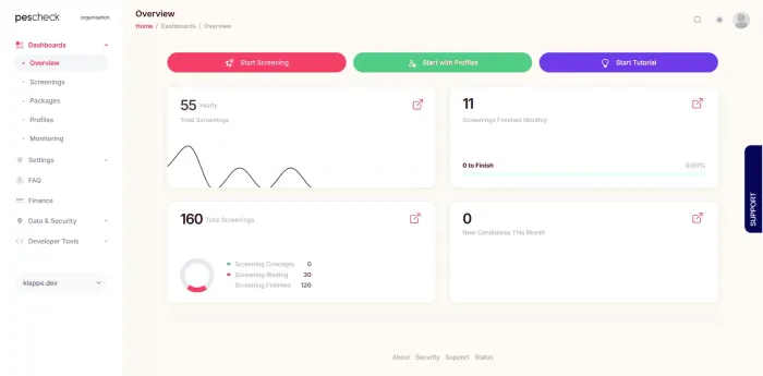 Pescheck screening dashboard interface